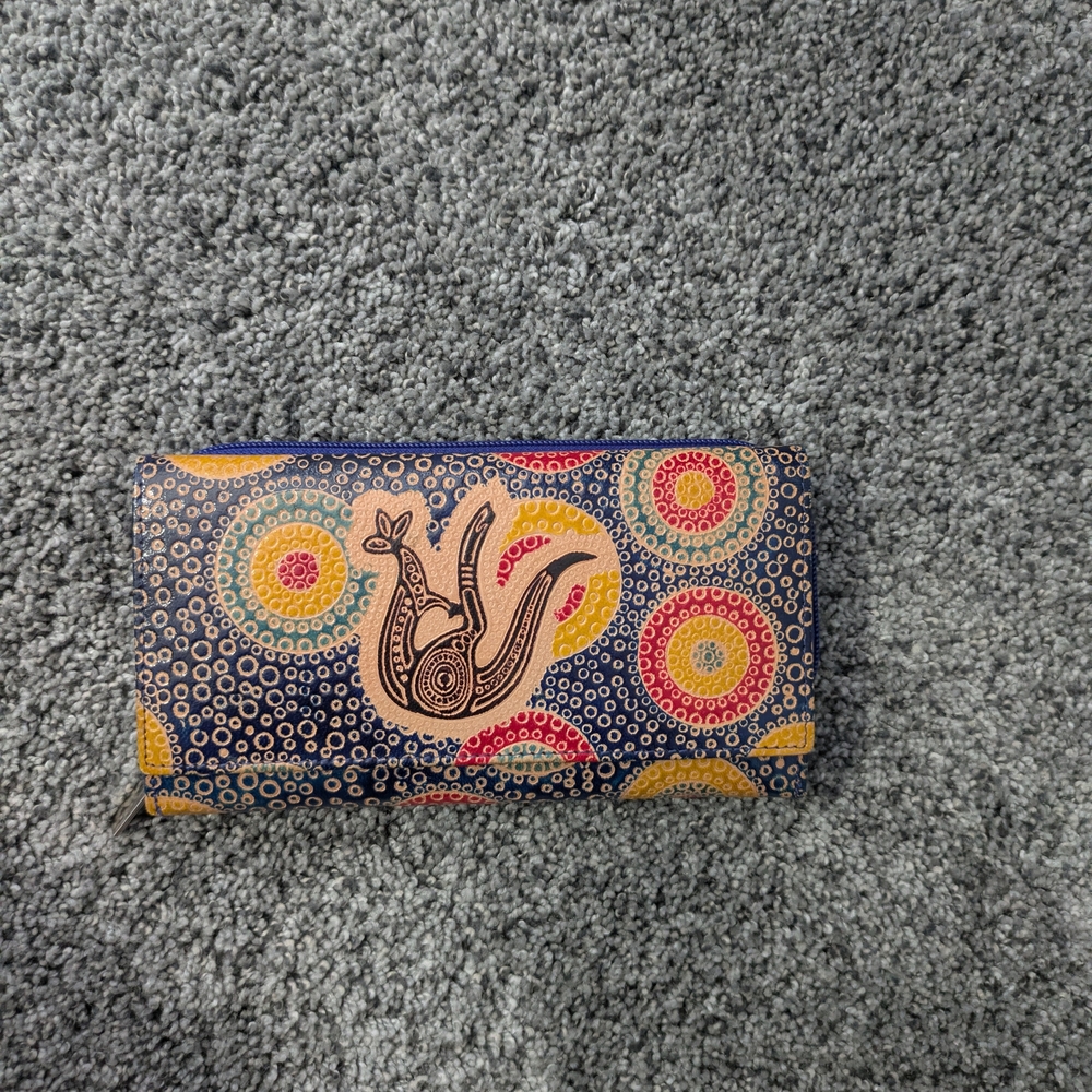 Navy Multicolor Printed Trifold Wallet with Circular Motif
